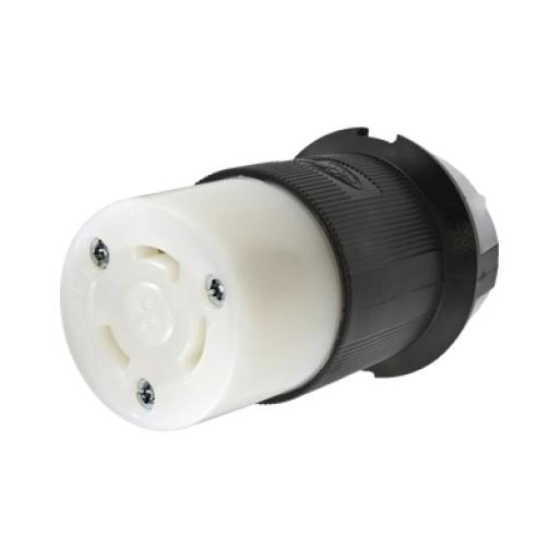 Hubbell Conector Industrial con Bloqueo de Media Vuelta / 30 A 250 V CA / 2 Polos 3 Hilos / Color Blanco y Negro / Nema L6-30R. 