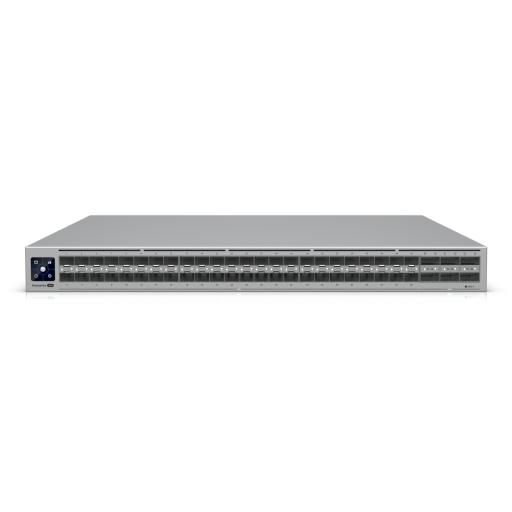 UBIQUITI INC. UniFi Switch Enterprise Campus Aggregation, Capa 3, 48 puertos Etherlighting SFP28 de 40G/100G, 6 puertos QSFP28 de 100G, 5 abanicos, ruteo dinámico BGP, doble fuente redundante, alta disponibilidad, enlace multichasis (MC-LAG)