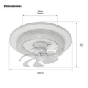JWJ Ventilador de Techo con Luminario LED de 110 V CA 50/60 Hz /  88 W / 3 Tonos de Luz (6500 - 4 000 - 2 700 K) / Con giro 360° / Diámetro 495 mm / 6 Velocidades / Dimeable.
