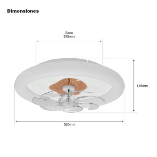 JWJ Ventilador de Techo con Luminario LED de 110 V CA 50/60 Hz /  88 W / 3 Tonos de Luz (6500 - 4 000 - 2 700 K) / Diámetro 500 mm / 6 Velocidades / Dimeable.