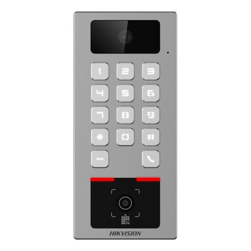 Hikvision Digital Technology Teclado con Lector Físico de QRs para Exterior Antivandálico IP65 & IK09 con función de Videoportero Multiapartamento /  Huella, Tarjeta, Código QR, PIN o App HikConnect  / Cámara 2 MP compatible con NVRs / Soporta b