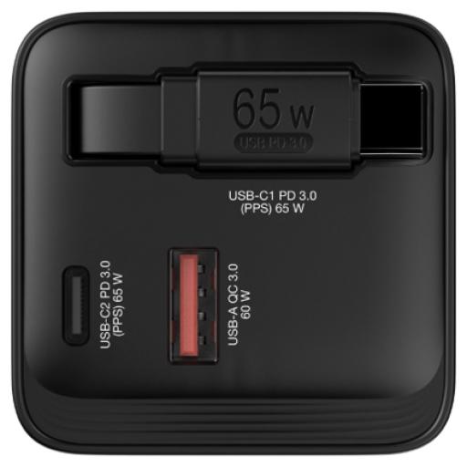 Verbatim Cargador Verbatim GaN 65W de Cable retráctil