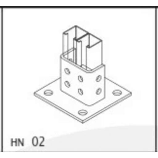 ANCLO Base Cuadrada con 4 perforaciones para Perfil Doble.