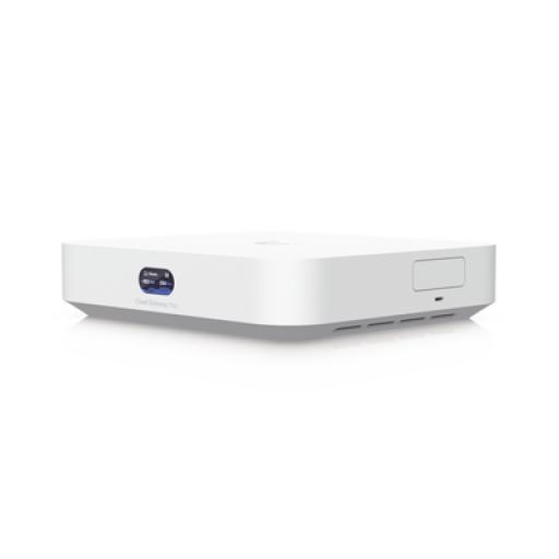Ubiquiti Networks UniFi Cloud Gateway MAX, Router con todos los servicios UniFi, administra hasta 30 dispositivos UniFi y 300 clientes. 1 pto WAN 2.5G, 4 pts LAN 1G (uno configurable como WAN), seguridad IDS/IPS, VPN, bloqueo de apps/URLs, 512 GB memoria interna