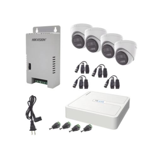 [HIKVISIONDIGITALTECHNOLOGY_HL-1080P-4E-TWA] Hikvision Digital Technology Kit HiLook Audio Bidireccional TurboHD 1080p / DVR 4 Canales / 4 Cámaras Eyeball (Exterior) con Bocina y Microfóno Integrado / 1 Fuente de Poder / Accesorios