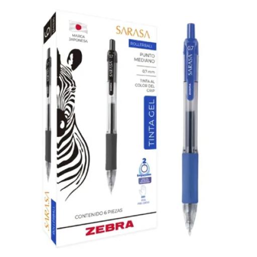 Zebra Bolígrafo Zebra Sarasa Retráctil Punto Mediano 0.7m Tinta Gel Color Azul C/6 Pzas