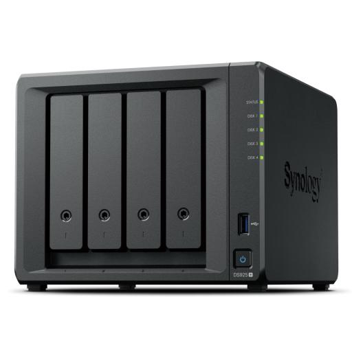 Synology NAS DiskStation DS925+ | 4 Bahías | Expandible a 9 Bahías | 2 Puertos 2.5GbE | 2 Ranuras M.2 NVMe | AMD Ryzen V1500B | 4 GB DDR4 ECC | Hasta 565 MB/s Escritura Secuencial | Compatible con RAID | Synology DSM.