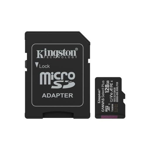 MEMORIA MICROSD SDXC KINGSTON 128GB (SDCS3/128GB) CANVAS SELECT PLUS, CLASE 10 C/ADAPTADOR