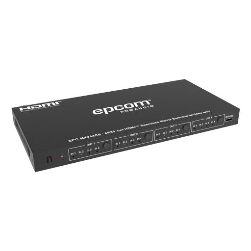 Epcom Matriz de Video HDMI 4x4 | Ancho de Banda 10.2 Gbps | Resolución 4K@30Hz | Escalado a 1080P, 720P, 1920x1200, 4K30 | Modos Matriz y Video Wall | Control RS-232 y Remoto Infrared