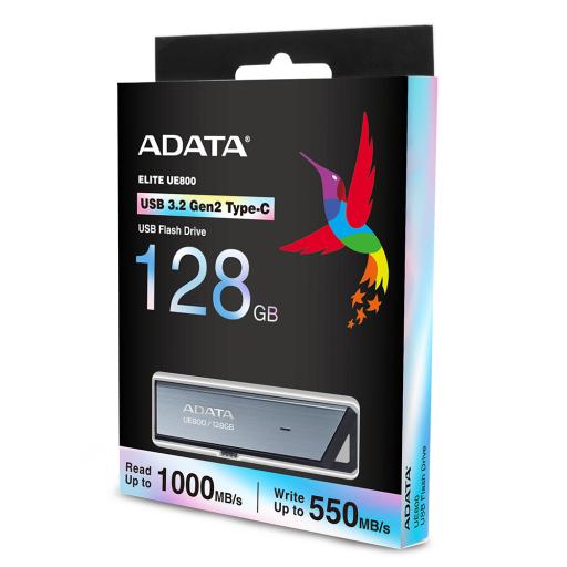 ADATA Memoria USB Adata 128 GB UE800 Flash Drive Tipo C 3.2 Color Plata Metálica