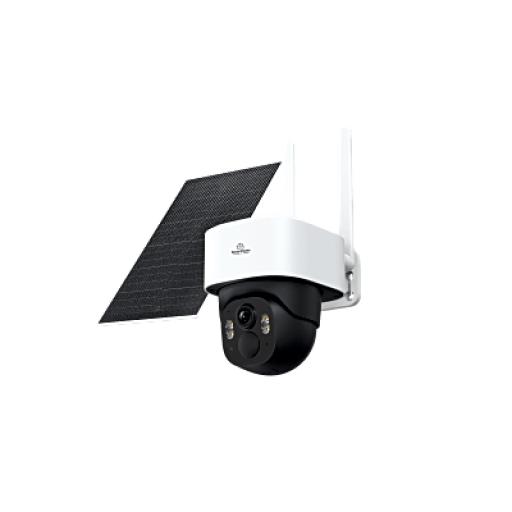 SMARTHOME BY EPCOM Cámara de Bateria PT 4mp| 4G| Visión Nocturna a color| Audio Bidireccional| Autoseguimiento Inteligente| Grabación Continua | Incluye Panel Solar de 5W