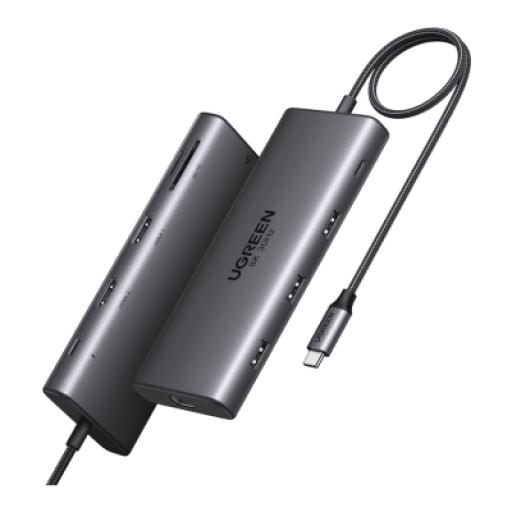 Ugreen HUB USB-C (Docking Revodok Pro 210) 10 en 1 | 2 Puertos HDMI 8K,4K@60Hz | 3 USB-A | USB-C (5Gbps) | USB-C PD Carga 100W | RJ45 (Gigabit Ethernet) | Lector Tarjetas SD + Micro SD (TF) Simultáneo | Carcasa de Aluminio.