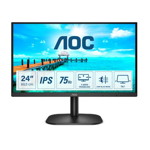 AOC Monitor LED de 23.8" VESA, Resolución 1920 x 1080 Pixeles, Entradas de Video VGA/HDMI. Panel IPS LCD Backlight LED. Ultra Delgado