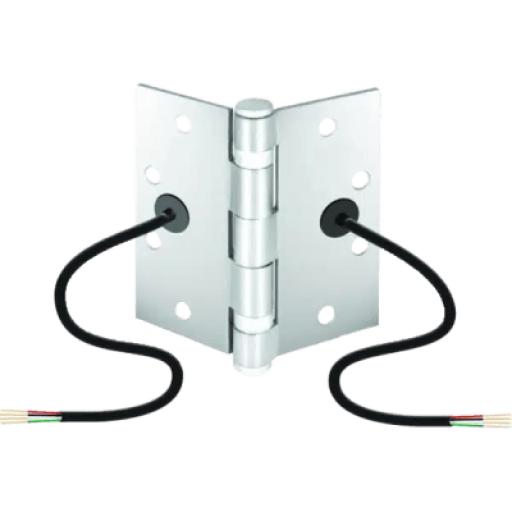 SECO-LARM Bisagra de Transferencia Eléctrica SD-H412 / 12-24 VAC/VDC / 4 Hilos 28AWG / Acero Resistente a Vandalismo / Transferencia de Energía y Datos / Reemplazo de Bisagra Estándar