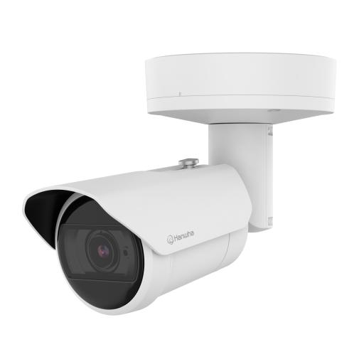 HANWHA VISION Camara Bullet IP IA 8MP / Zoom Varifocal Motorizado 4.4-9.3mm (2.1x) / Inteligencia Artificial Persona-Vehiculo-Placa / WDR 120dB / IP67 IK10 / WiseIR 40m / PoE 