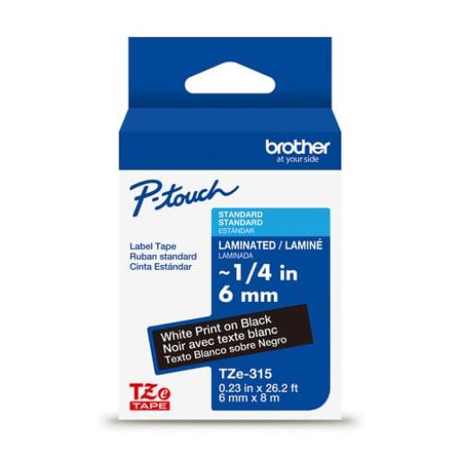 [BROTHER_TZE315G] Brother Cinta Laminada Brother Estandar Texto blanco sobre cinta negra de 6mm x 8m