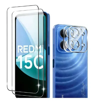 2 micas Cristal Templado +2 Cámara Para Redmi 15c 4g/5g