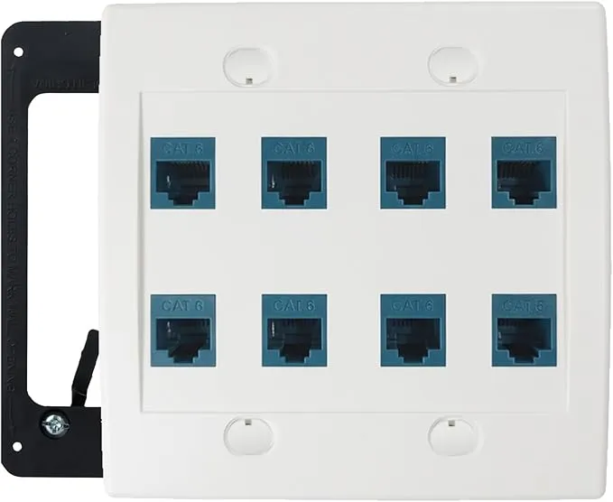 Placa de salida de pared Ethernet de 8 puertos Cat6 Jack RJ45 Keystone hembra a hembra cables de red acoplador en línea con 2 Gang montaje de bajo voltaje azul