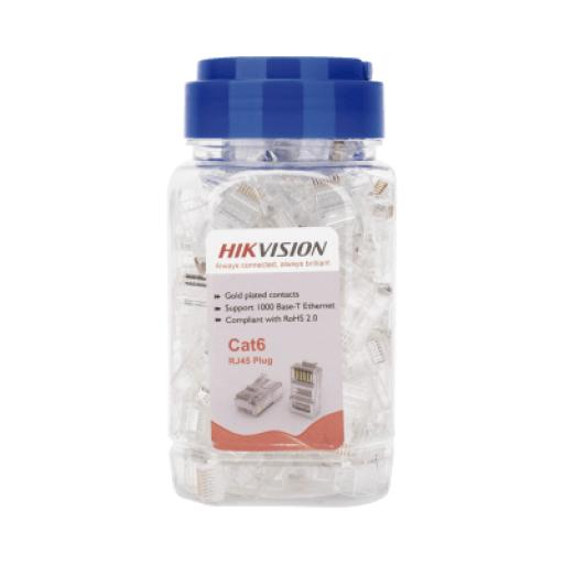 Hikvision Digital Technology Bote con 100 Piezas de Plug Modular RJ45 / Cat 6 / Chapado en Oro a 15 Micras / Sin Blindaje / Facil Instalación / Uso Interior / Soporta Norma TIA-568B / Cumple con RoHS 2.0 