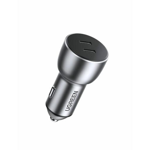 [UGREEN_70594] Ugreen Cargador de Auto de 40W / 2 Puertos USB-C / 20 Watts por Puerto / Compatible con Vehículos de 12 y 24 VCD / Chip Inteligente / Diseño Compacto / Multi protección / Aleación de Aluminio
