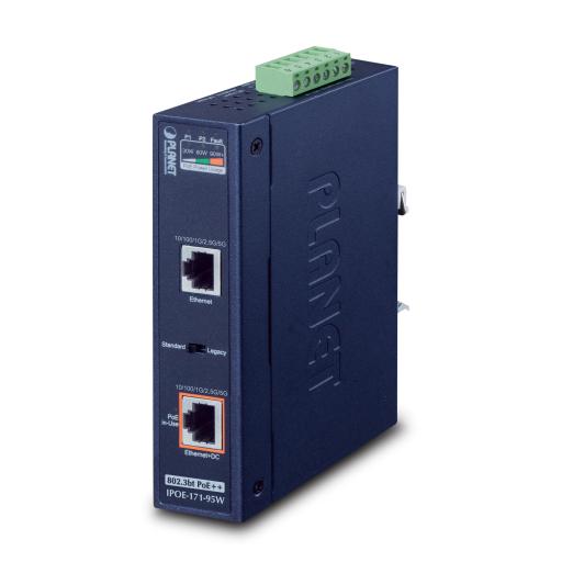 [PLANET_IPOE-171-95W] Planet Inyector Industrial, Multi-Gigabit 802.3bt PoE++ / 95W / 2 Puertos RJ45 / 10M/100M/1G/2.5G/5Gbps / IP30 / -40 a 75°C / Montaje en Riel DIN o Pared