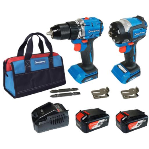 [DONGCHENG_DNG-KTP01] DONG CHENG  Kit Herramienta Taladro más Atornillador 20V, incluye cargador, 2 Baterías y Bolsa para Transporte.