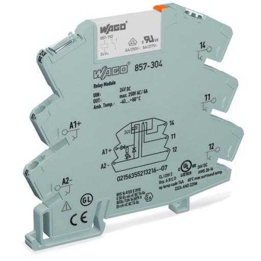 [WAGO_857-303] WAGO Módulo Relé 12V DC / 1 Inversor / 6A Corriente Permanente / Push-in CAGE CLAMP® / Indicador LED Amarillo / Aislamiento Reforzado / IP20 / Carril DIN-35