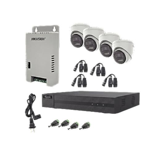 [HIKVISIONDIGITALTECHNOLOGY_HL-2080P-4E-TWA] Hikvision Digital Technology Kit HiLook Audio Bidireccional TurboHD 1080p / DVR Metalico 4 Canales / 4 Cámaras Eyeball (Exterior) con Bocina y Microfóno Integrado / 1 Fuente de Poder / Accesorios