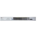 WI-TEK Switch PoE (802.3af/at/bt) / No administrable de largo alcance / Hasta 250m / Con 24 x 10/100Mbps + 2 x SFP Gigabit Combo / 250 W