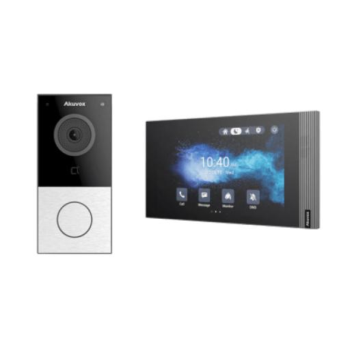 AKUVOX Kit Akuvox WIFI E12W + S562W / 100% en la Nube / POE / Bluetooth / NFC / Lector de Tarjetas MIFARE / ONVIF / IP65 / Cámara 2 MP / Botón con Iluminación / Control de 1 Puerta / Entradas de Alarma