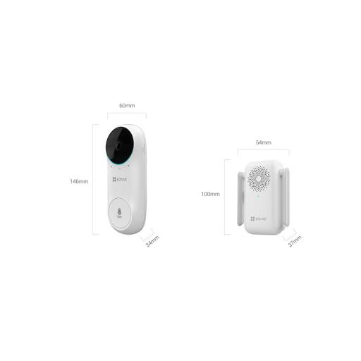 [EZVIZ_DB2C] EZVIZ Timbre Wi-Fi (Doorbell) de Batería Recargable  / Libre de Cables / Llamada a la App / Incluye Timbre Para Interior Con Timbres Seleccionables / Ranura para Memoria / Uso Interior