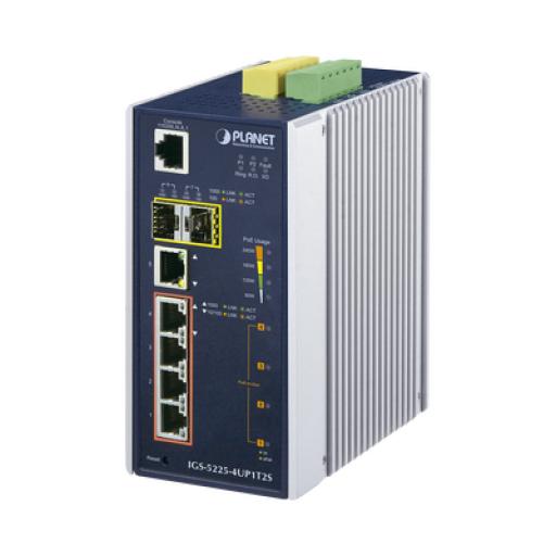 [PLANET_IGS-5225-4UP1T2S] Planet Switch Industrial Administrable 4 Puertos Gigabit c/Ultra PoE 802.3af/at, 2 Puertos SFP