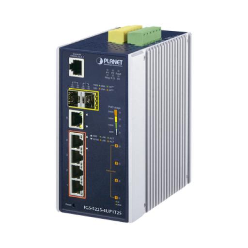 [PLANET_IGS-5225-4UP1T2S] Planet Switch Industrial Administrable 4 Puertos Gigabit c/Ultra PoE 802.3af/at, 2 Puertos SFP