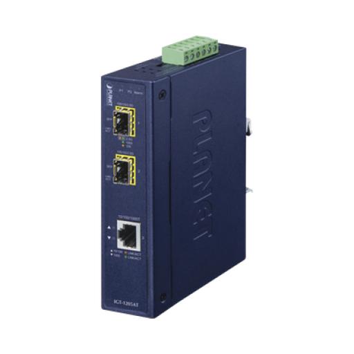 [PLANET_IGT-1205AT] Planet Convertidor de Medios Industrial de 1 Puerto Ethernet 10/100/1000 Base-T a 2 Puertos SFP 100/1000/2500 Base-X