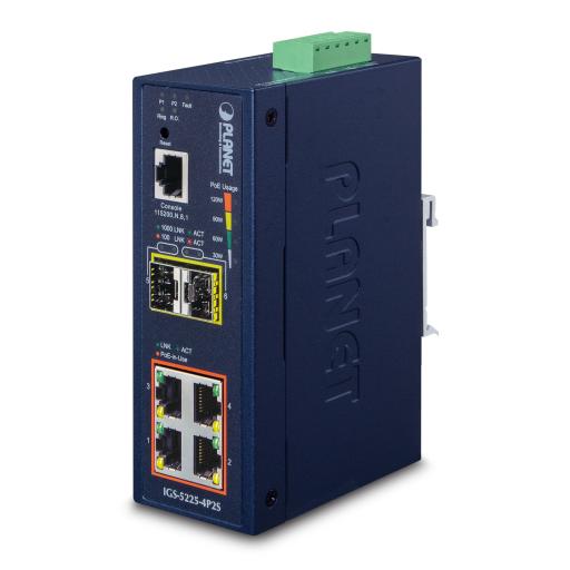 [PLANET_IGS-5225-4P2S] Planet Switch Industrial Administrable Capa 2, 4 Puertos PoE 802.3af/at 10/100/1000T, 2 Puertos SFP 100/1000X
