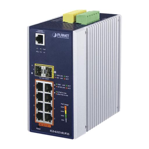 [PLANET_IGS-6325-8UP2S] Planet Switch Industrial Administrable Capa 3, 8 Puertos Gigabit PoE 802.3bt+, 2 Puertos 1 G / 2.5 G SFP+