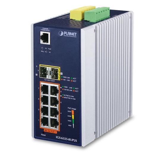 [PLANET_IGS-6325-8UP2S] Planet Switch Industrial Administrable Capa 3, 8 Puertos Gigabit PoE 802.3bt+, 2 Puertos 1 G / 2.5 G SFP+