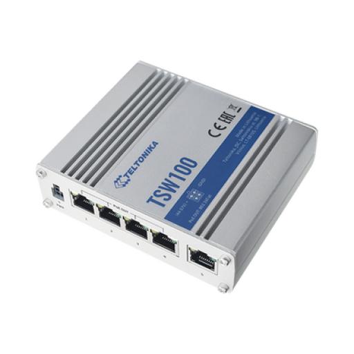 [TELTONIKA_TSW100] Teltonika Switch Industrial No-Administrable 5 puertos Gigabit, PoE en 4 puertos 802.3af/at (120W)