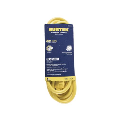 [SURTEK_SYS-136040] Surtek Extensión Eléctrica de Uso Rudo 2 metros / 127 V CA 10 A Máximo /  Color Amarillo.