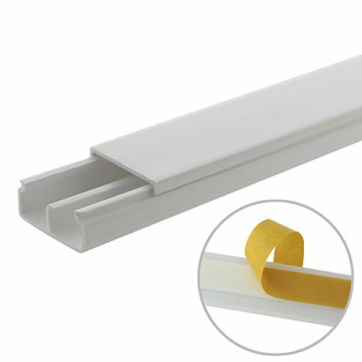 [THORSMAN_TMK-1020-CD-CC] Thorsman Canaleta blanca de PVC auto extinguible, con división, 20 x 10 mm, tramo 6 pies, con cinta adhesiva (5101-21252)