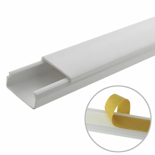[THORSMAN_TMK-1020-SD-CC] Thorsman Canaleta blanca de PVC auto extinguible, sin división, 20 x 10 mm, tramo de 6 pies, con cinta adhesiva (5101-21262)