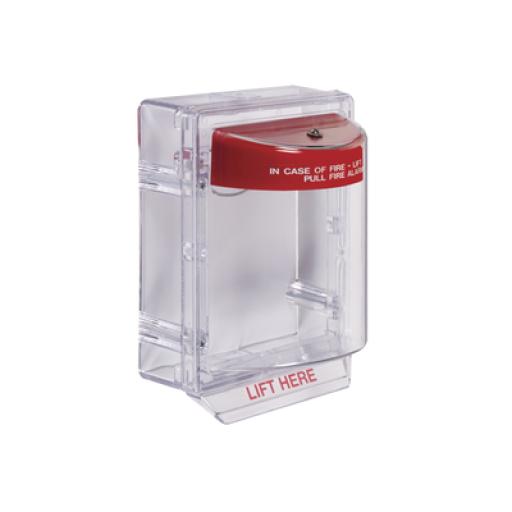 [STI_STI-1130] STI Cubierta Protectora Serie Stopper II® De Policarbonato, Con Bocina, Espaciador Transparente, Montaje en Superficie, Etiqueta en Inglés 
