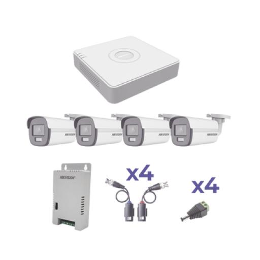 [HIKVISIONDIGITALTECHNOLOGY_KH1080PL4BC] Hikvision Digital Technology KIT COLORVU TURBOHD 1080p Lite / DVR 4 Canales / 4 Cámaras Bala (exterior 2.8 mm) / Transceptores / Conectores / Fuente de Poder Profesional