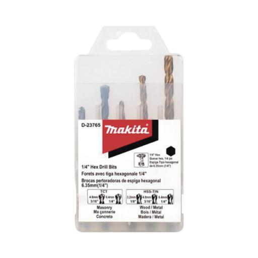 [MAKITA_D-23765] Makita Juego de 5 Brocas con Inserción Hexagonal de 1/4". De concreto: 3/16" y 1/4". Para metal: 1/8", 3/16" y 1/4". 