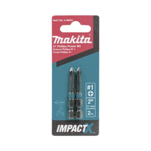 [MAKITA_A-96643] Makita Punta phillips # 1 de 2” (51mm) impact-x punta ph1, blister con 2 piezas.