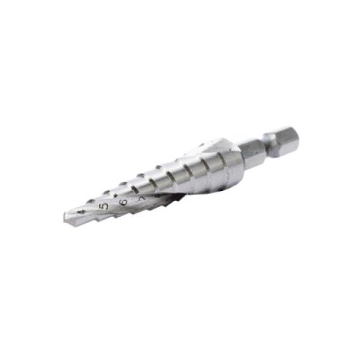 [MAKITA_D-40141] Makita Broca escalonada espiral de hss 4-12 mm, zanco de 1/4" hexagonal, blister con una pieza.
