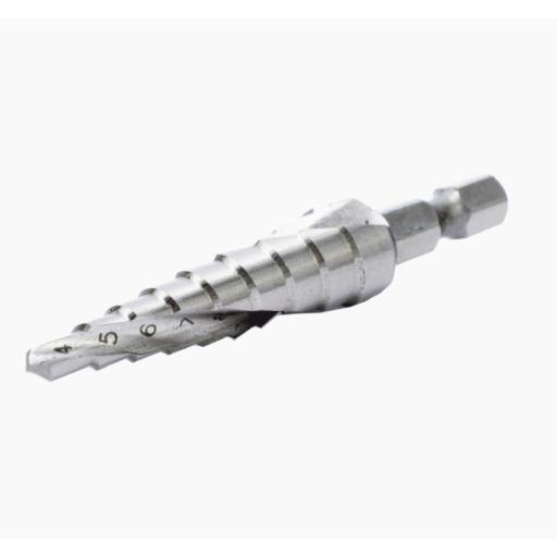 [MAKITA_D-40141] Makita Broca escalonada espiral de hss 4-12 mm, zanco de 1/4" hexagonal, blister con una pieza.