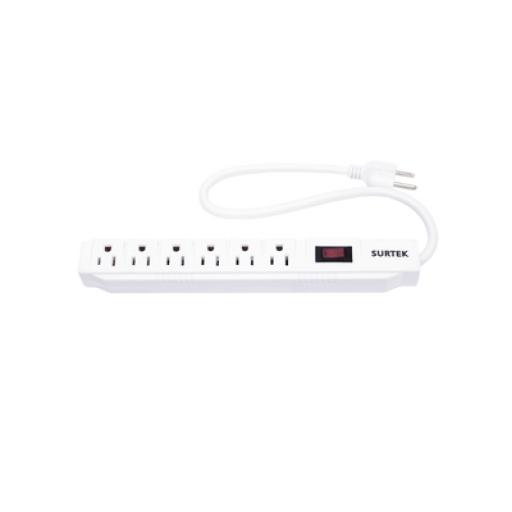 [SURTEK_SYS-136221] Surtek Multicontacto con Supresor de Picos 450 Joules, Voltaje de Entrada: 127 Vca NEMA 5-15P, Con 6 Salidas NEMA 5-15R.