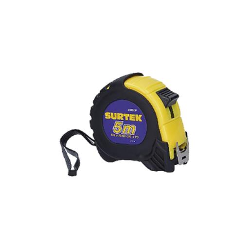 [SURTEK_SYS-B122081] Surtek Flexometro anti impacto de 5 metros, cinta ancha con boton de freno.