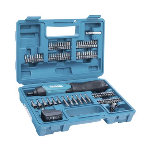 [MAKITA_DF-001-DW] Makita Atornillador Reversible (Broquero 1/4) de 220 RPM con Cargador USB (Incluye 81 Puntas).